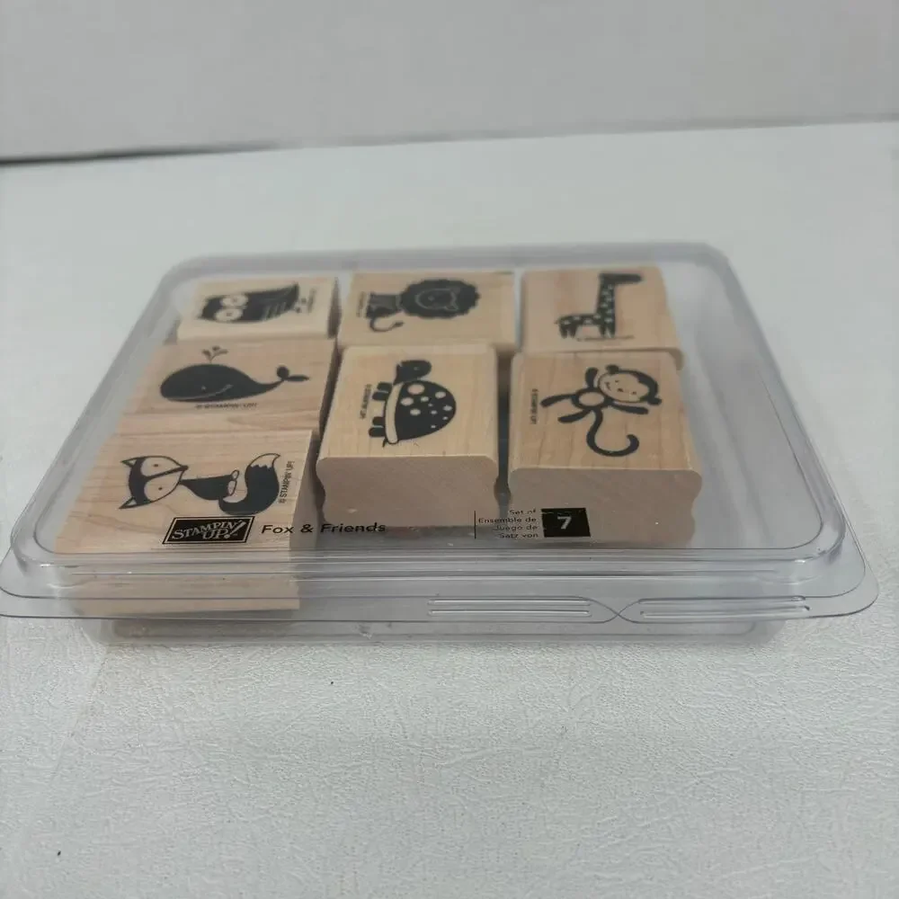 Stampin Up Fox and Friends Set of 7 Stamps Whale Owl Turtle Lion Money‎ Giraffe